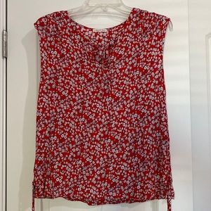 Red floral copper key blouse